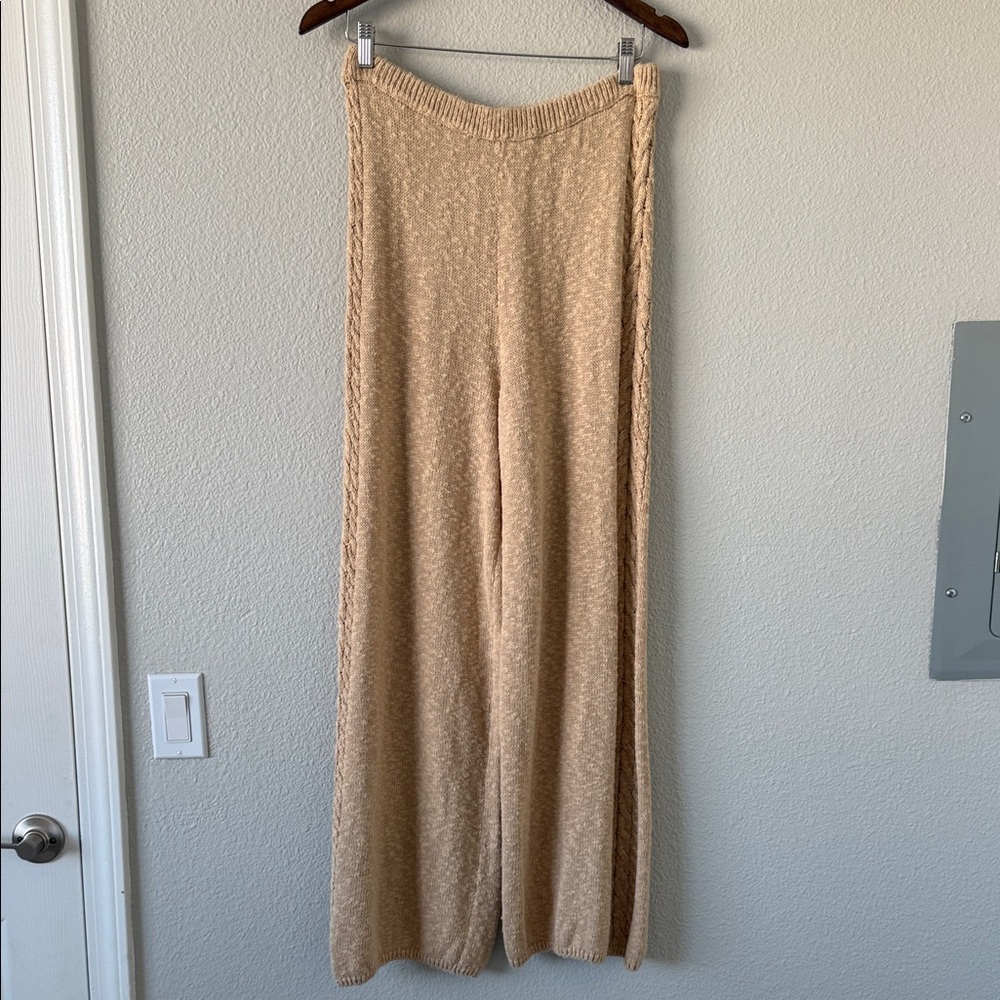 Spell And The Gypsy Yellowstone Tan Linen Wide leg Knit Pants Cable Knit L - Picture 4 of 13